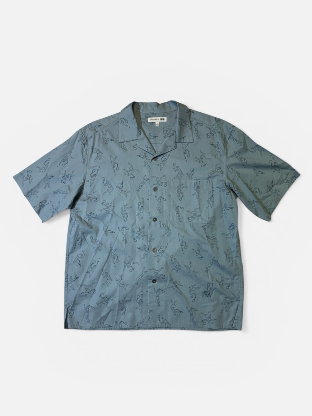 Uniqlo x JW Anderson mens L Large blue tennis spread collar button up shirt EUC